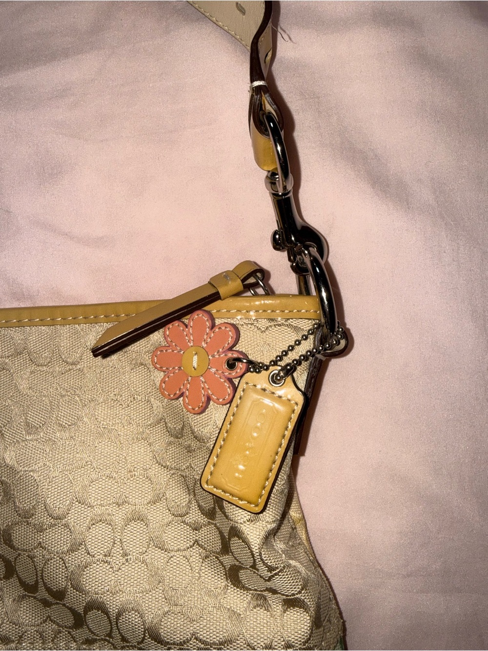 Coach Pastel Patchwork Signature Shoulder Bag - Yellow, Beige, Pink, Green - Picture 3 of 12